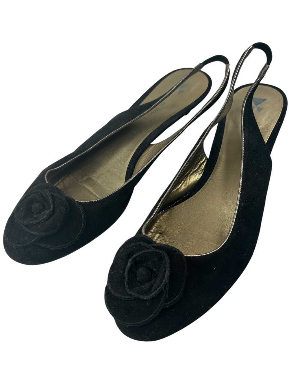 DaniBlack Suede slingback kitten heel rosette vamp black Size 9.5”